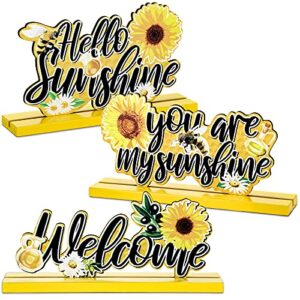 3 pieces sunflower wooden table centerpieces sign sunflower table sign welcome wood bee centerpieces table decoration rustic hello sunshine sign welcome table decoration signs art for home table decor