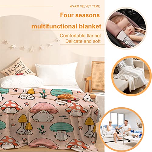 Atthadassi Cute Mushroom Head Soft Blanket All Season Throw Blanket Fleece Blankets Bed Sofa 50"x40"