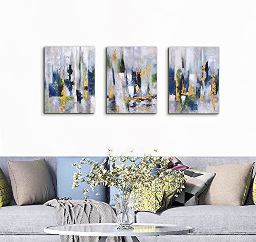 Yuegit Blue Abstract Canvas Wall Art for Living Room :3 Piece Wall Art Framed for Bedroom Wall Decor Coastal Abstract Wall Art Ready To Hang 12X16 Inch Each