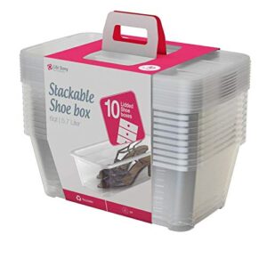 livecreative 6 quart clear shoe storage box stacking container bin w/ lids,10 pack