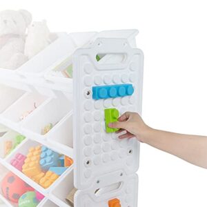 UNiPLAY Toy Organizer with 12 Removable Storage Bins, Multi-Bin Organizer for Books, Building Blocks, School Materials, Toys with Baseplate Board Frame (White)