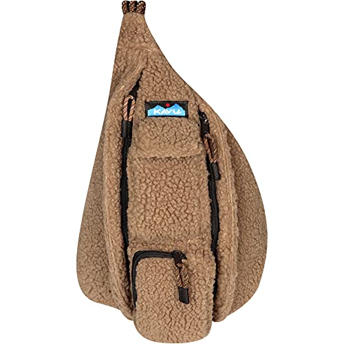 KAVU Mini Rope Fleece Bag Sling Crossbody Sherpa Backpack Travel Purse-Khaki