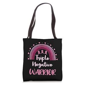 triple negative breast cancer awareness warrior pink rainbow tote bag