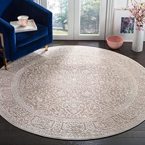 safavieh reflection collection 10′ round beige/cream rft670a boho tribal distressed living room dining bedroom foyer area rug
