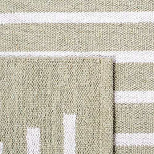 SAFAVIEH Montauk Collection 6' x 9' Light Green/Ivory MTK313W Handmade Flatweave Boho Farmhouse Cotton Modern Stripe Living Room Dining Bedroom Area Rug