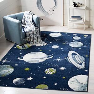 safavieh carousel kids collection 4′ x 6′ navy/ivory crk103n outer space non-shedding playroom nursery bedroom accent rug