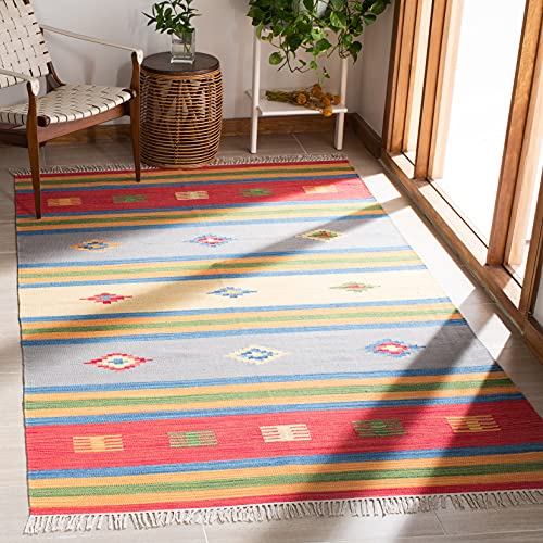 SAFAVIEH Montauk Collection 5' x 8' Blue/Red MTK555M Handmade Boho Cotton Living Room Dining Bedroom Area Rug