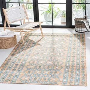 safavieh kilim collection 5′ x 8′ natural/blue klm759m flatweave premium jute living room dining bedroom area rug
