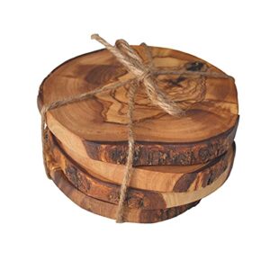 naturally med olive wood rustic coasters – set of 4