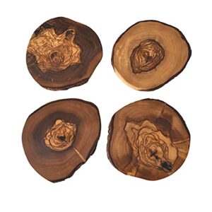 Naturally Med Olive Wood Rustic Coasters - Set of 4