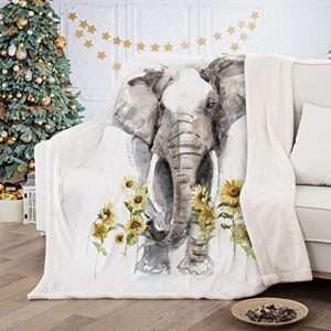 elephant blanket sherpa fleece throw blanket, sunflower elephant gifts for women adults, super soft elephant blankets for women, warm cozy plush bed throws blanket for couch sofa 50″ x60