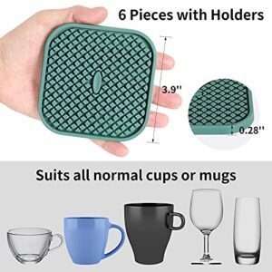 Silicone Coasters [6 Pack] ME.FAN Coasters for Drinks,Drink Coasters with Holder - Cup Mat - Non-Slip, Non-Stick, Stay Put, Deep Tray - Prevents Furniture and Tabletop Damages Square Nave Blue