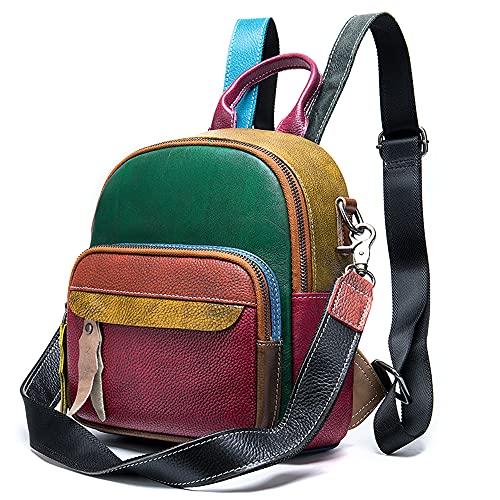 Bags and Purses Everyday Use, Genuine Leather Mini Shoulder Backpack for Women & Girls Patchwork Handbag Small