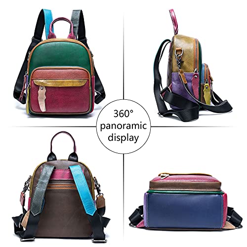 Bags and Purses Everyday Use, Genuine Leather Mini Shoulder Backpack for Women & Girls Patchwork Handbag Small