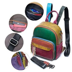 Bags and Purses Everyday Use, Genuine Leather Mini Shoulder Backpack for Women & Girls Patchwork Handbag Small