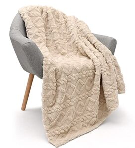 sherpa fleece throw blanket-3d stylish design, super soft,fluffy,warm,cozy,plush,fuzzy for couch sofa living room bed-all season accessories ,50″ x 70″ beige
