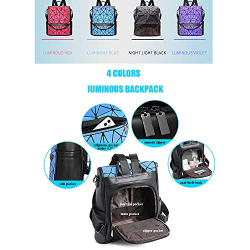 SCOFY FASHION Luminous Holographic Reflective Backpack Purses for Women Casual Chic Color Changing School Bag Backpack Bookbag Purse (Luminous Black)