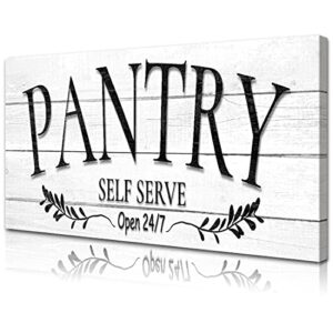 white pantry sign canvas wall art classic european style print rustic pantry signs for kitchen farmhouse pantry door kitchen decorations above cabinets 8×24 inches pantry open 24/7 hanging wall decor