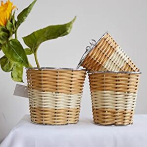 Generl Oval-3 pieces-wicker hand-woven Easter basket 7 inches, 5 inches, 3 inches, with handle) Woven frame-oval willow basket with stainless steel lining