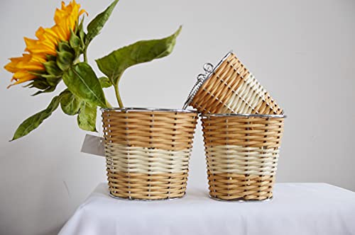 Generl Oval-3 pieces-wicker hand-woven Easter basket 7 inches, 5 inches, 3 inches, with handle) Woven frame-oval willow basket with stainless steel lining