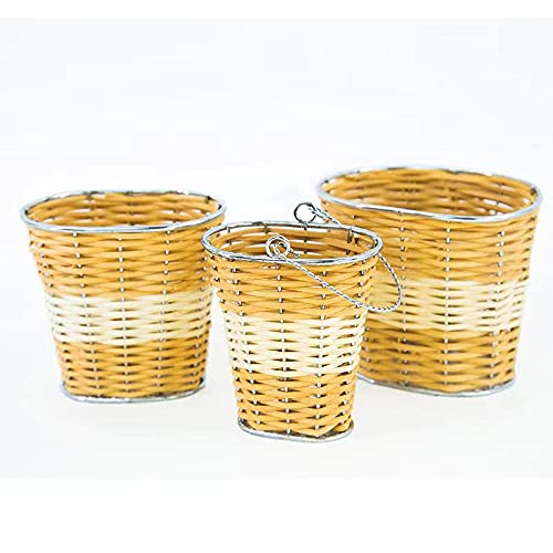 Generl Oval-3 pieces-wicker hand-woven Easter basket 7 inches, 5 inches, 3 inches, with handle) Woven frame-oval willow basket with stainless steel lining