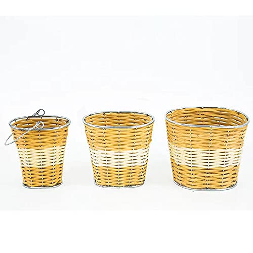 Generl Oval-3 pieces-wicker hand-woven Easter basket 7 inches, 5 inches, 3 inches, with handle) Woven frame-oval willow basket with stainless steel lining