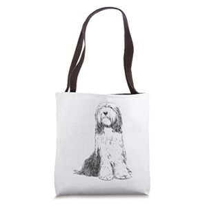 sitting dog bearded collie tote bag