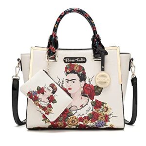 Frida Kahlo Flower Collection Licensed Handbag (Beige/Black)