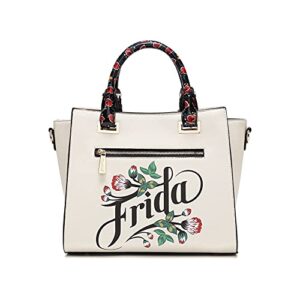 Frida Kahlo Flower Collection Licensed Handbag (Beige/Black)