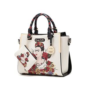 Frida Kahlo Flower Collection Licensed Handbag (Beige/Black)