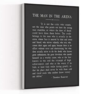 KEJPU Canvas Wall Art The Man In The Arena Metal Print,Theodore Roosevelt Quote Artwork Painting for Modern Living Room Office Decor Framed Ready to Hang 12''x18''