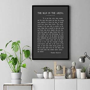 KEJPU Canvas Wall Art The Man In The Arena Metal Print,Theodore Roosevelt Quote Artwork Painting for Modern Living Room Office Decor Framed Ready to Hang 12''x18''