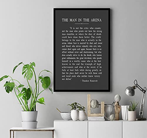 KEJPU Canvas Wall Art The Man In The Arena Metal Print,Theodore Roosevelt Quote Artwork Painting for Modern Living Room Office Decor Framed Ready to Hang 12''x18''