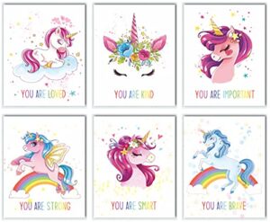 unicorn girls room décor | motivational & positive affirmation unicorn bedroom posters wall décor for kids room | rainbow decorations | six 8×10 wall art prints (unframed) | unicorn you are set