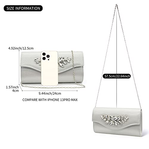 GESU Clutch Purses for Women Rhinestone Evening Bag Wedding Party Dress Purses (Silver-1)