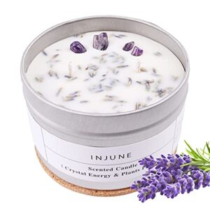 lavender candle aromatherapy candles gifts for women, christmas gifts, lucky charms candle with crystals inside, 7.2oz lavender healing candles for balance/cure/energy