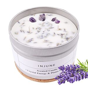 Lavender Candle Aromatherapy Candles Gifts for Women, Christmas Gifts, Lucky Charms Candle with Crystals Inside, 7.2oz Lavender Healing Candles for Balance/Cure/Energy