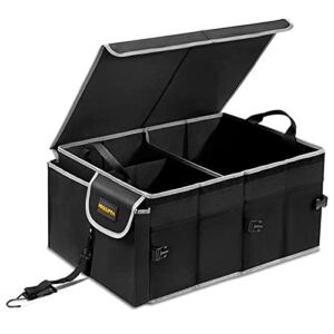 mikkuppa car trunk organizer – collapsible trunk organizer sturdy trunk storage organizers car trunk organizer with lid, for suv auto truck van with adjustable straps and non slip bottom (black)