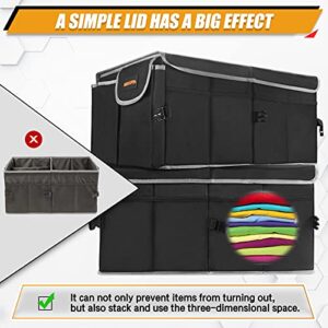 MIKKUPPA Car Trunk Organizer - Collapsible Trunk Organizer Sturdy Trunk Storage Organizers Car Trunk Organizer with Lid, for SUV Auto Truck Van with Adjustable Straps and Non Slip Bottom (Black)