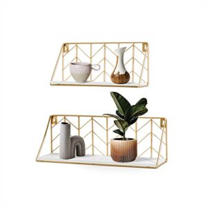 ROSE BLOOM Floating Shelves Wall Mounted Set of 2, Wood Storage Shelf with Metal Wire Basket for Bedroom, Living Room, Bathroom, Kitchen, Office, Arrow Design