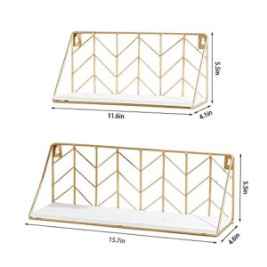 ROSE BLOOM Floating Shelves Wall Mounted Set of 2, Wood Storage Shelf with Metal Wire Basket for Bedroom, Living Room, Bathroom, Kitchen, Office, Arrow Design