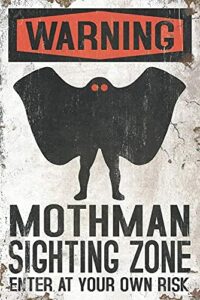 eeypy funny bathroom metal warning mothman sighting zone office home classroom decor gifts best farmhouse decor gift ideas for 8×12 inch, tin sign