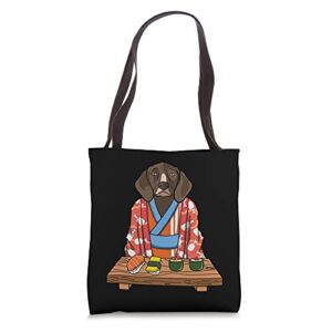 kawaii japanese german shorthaired pointer kimono tote bag