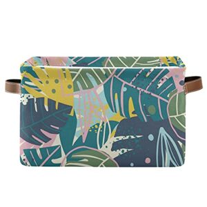 storage baskets for toy clothes books gifts empty shelve colorful palm leaves rectangular storage bin for shelves closets laundry nursery decorative storage boxes collapsible,14.2×10.2×8.3x1pack