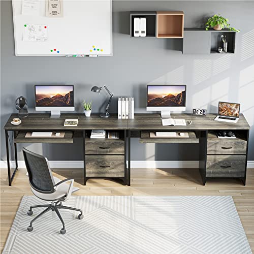 Bestier Industrial Desk with Storage Drawers 55 inch Writing Study Computer Table Workstation with Keyboard Tray for Home Office, Dark Gray Oak