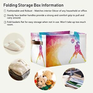 AUUXVA Abstract Sport Women Volleyball Storage Bins Basket, Collapsible Storage Cube Rectangle Storage Box with Handles for Shelf Closet Nursery Bedroom Home Office 1 Pack