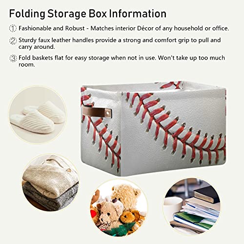 AUUXVA Sport Ball Baseball Storage Bins Basket, Baseball Print Collapsible Storage Cube Rectangle Storage Box with Handles for Shelf Closet Nursery Bedroom Home Office 1 Pack