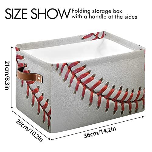 AUUXVA Sport Ball Baseball Storage Bins Basket, Baseball Print Collapsible Storage Cube Rectangle Storage Box with Handles for Shelf Closet Nursery Bedroom Home Office 1 Pack