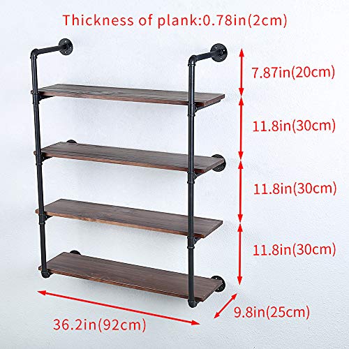 SUJIN, Industrial Pipe Shelving Floating Shelves,Pipe Shelves with Wood Rustic Wall Shelves,36in Pipe Wall Shelf Metal Floating Shelf Wall Mounted,Iron Floating Bookshelf Hanging Book Shelves