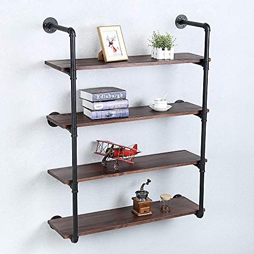 SUJIN, Industrial Pipe Shelving Floating Shelves,Pipe Shelves with Wood Rustic Wall Shelves,36in Pipe Wall Shelf Metal Floating Shelf Wall Mounted,Iron Floating Bookshelf Hanging Book Shelves